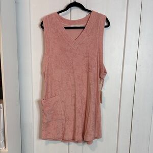 NWTs LAttelove - Med-Pink Sleeveless V-Neck Terry Cloth Robe dress - 100% cotton